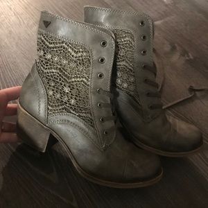 Army green lace booties